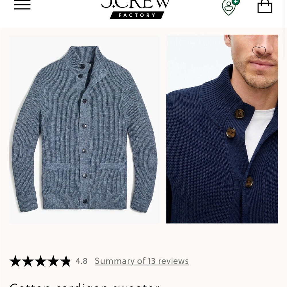J.CREW MEN'S BLUE COTTON KNIT CARDIGAN size X- Large Fall Winter Sweater
